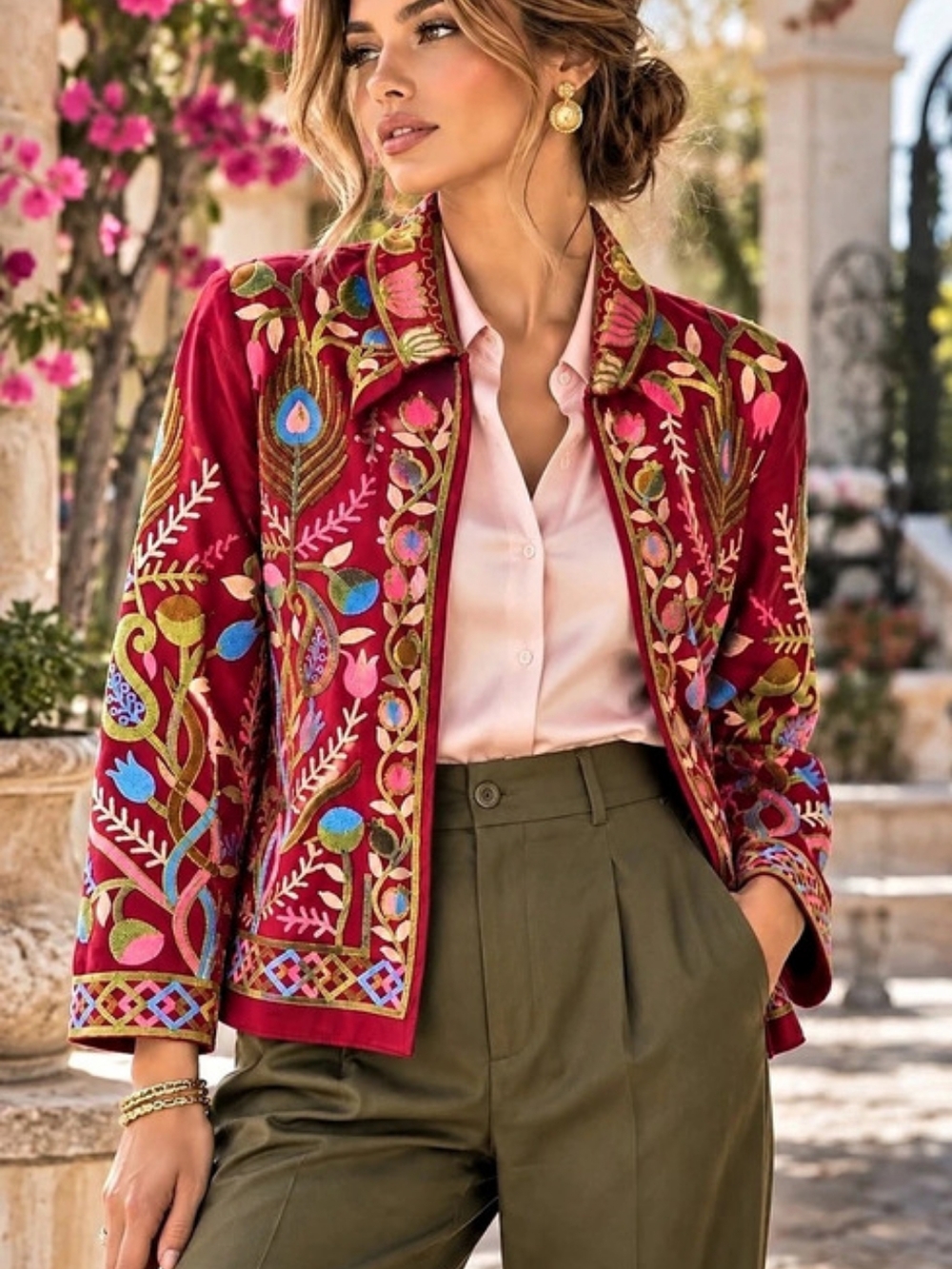 211 Suzanni Embroidered Boho Velvet Base Jacket Blazer 100 Cotton
